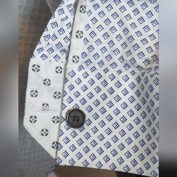 Ted Baker Men's, Navy Patterned Casual Button Down Long Sleeve Shirt, Size 3 - Picture 5 of 8